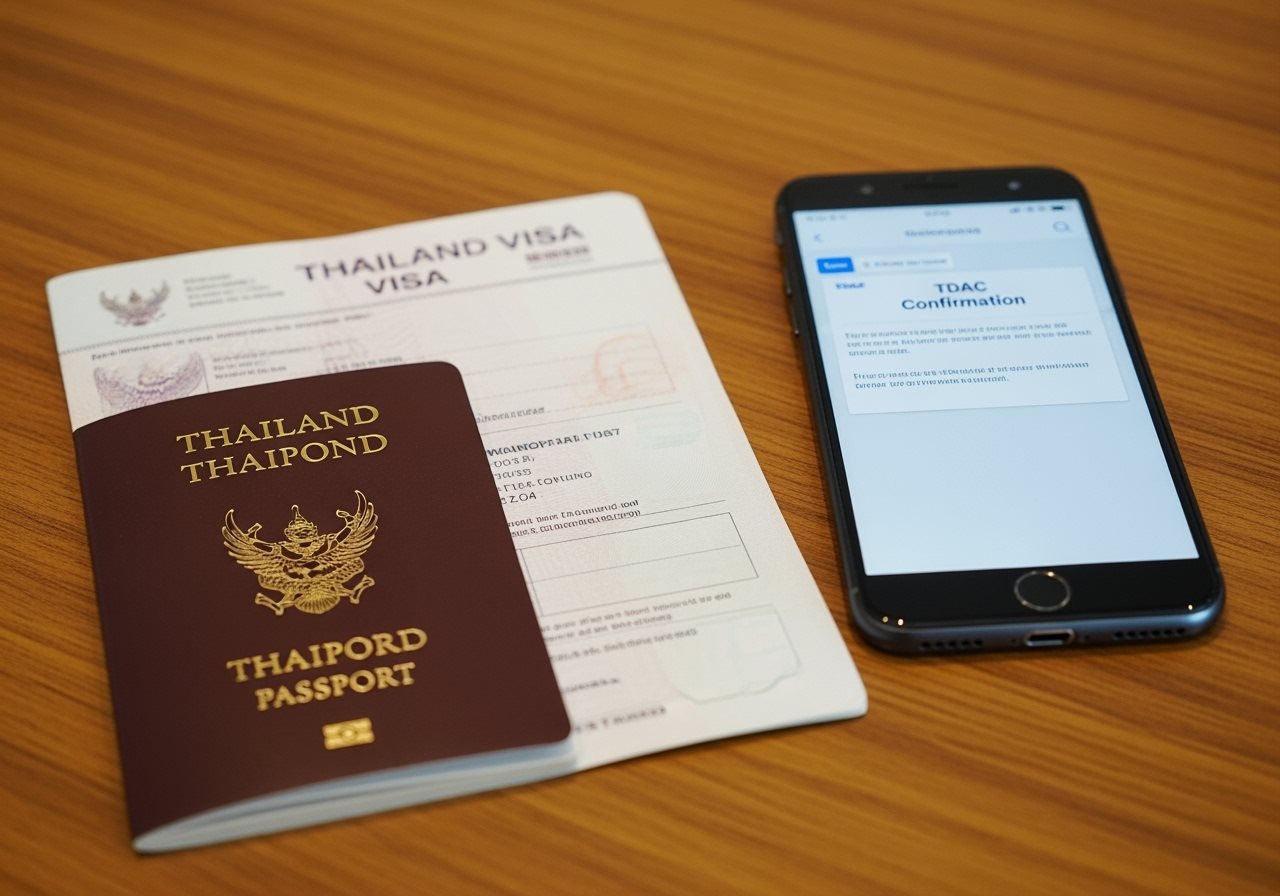 Passport and Thailand Visa Documents with TDAC Confirmation